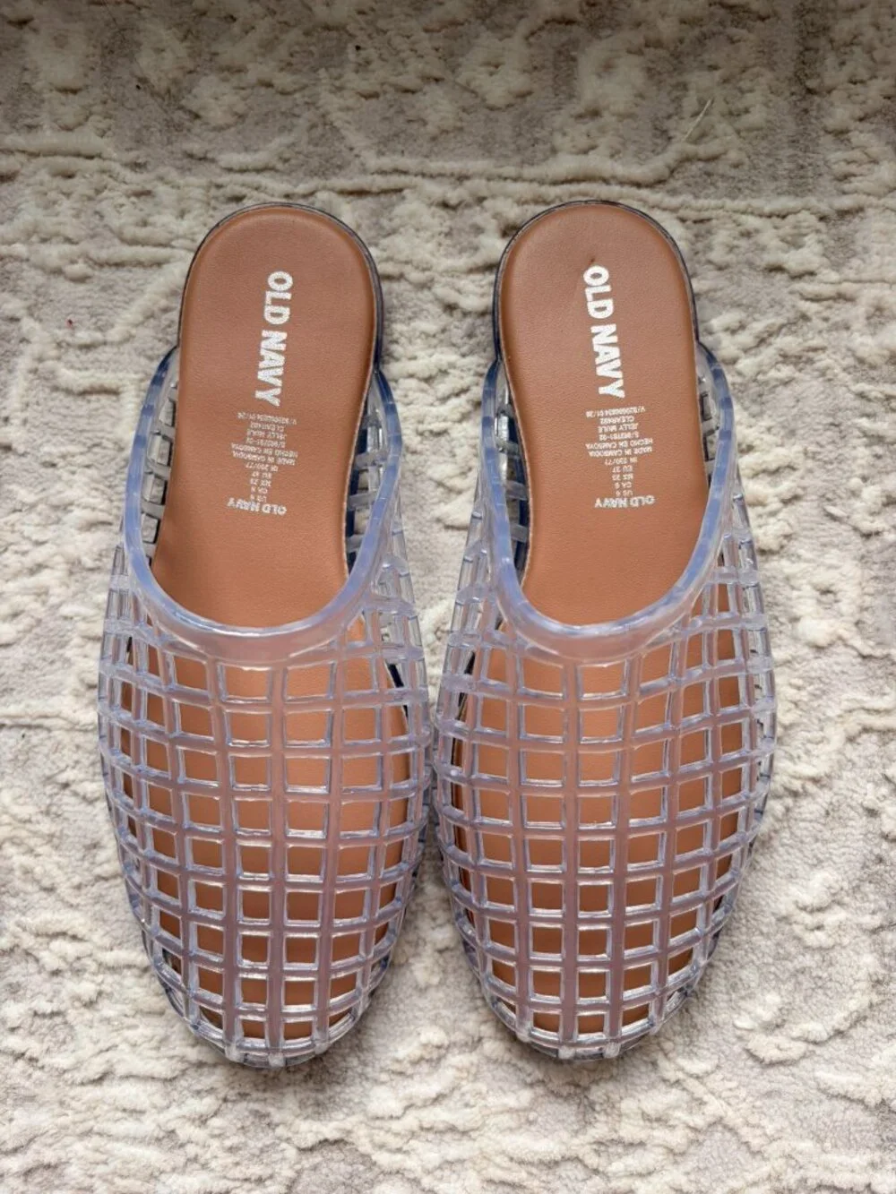 Old Navy Clear Jelly Mules Woven Cage Slip On Shoes Women’s Size 6 NWOT